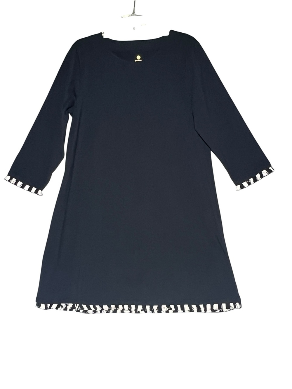 SPARTINA 449 Navy Cotton A-Line Dress Striped Fringe Trim 3/4 Sleeve XL